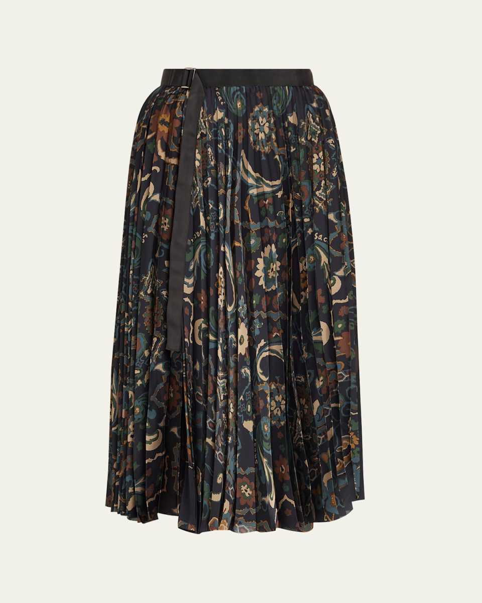 Floral Print Pleated Midi Skirt